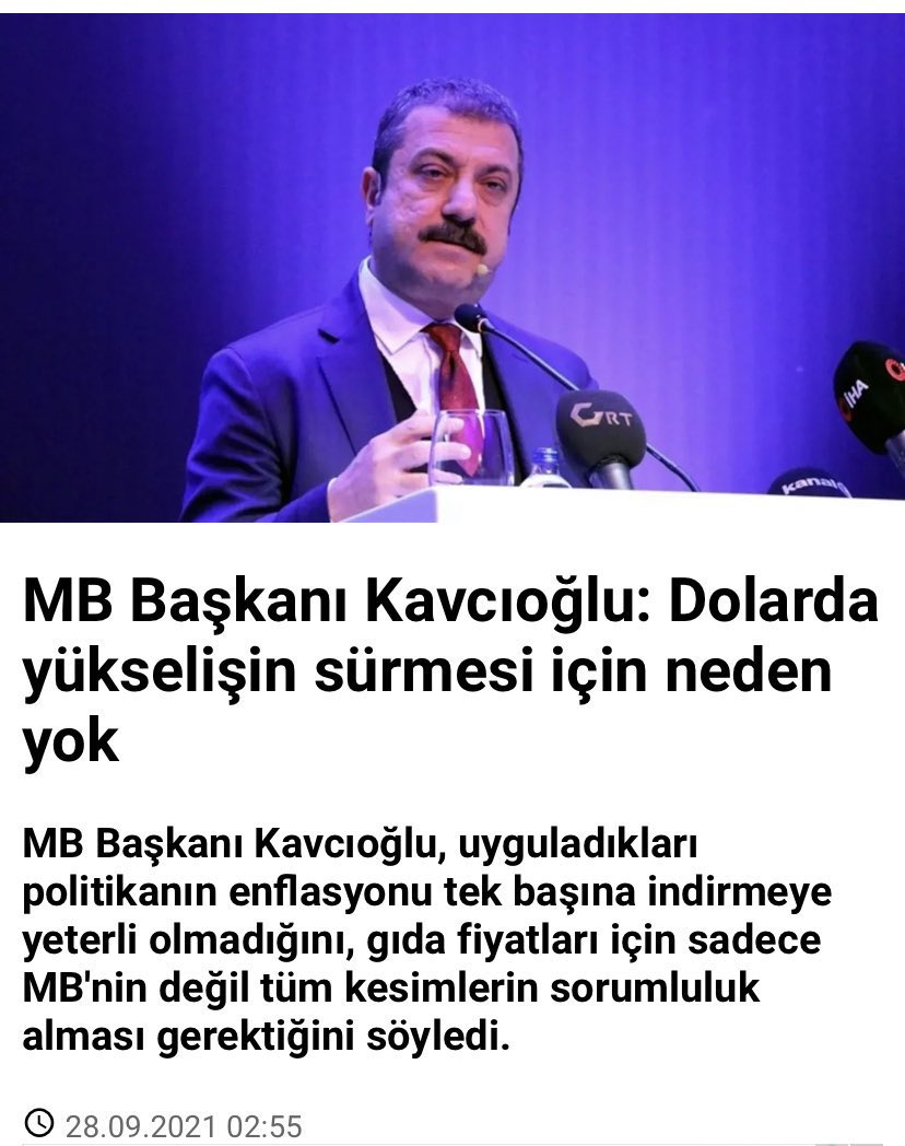 27 Eylül 2021’de (2.5 ay önce) MB Bşk Kavcıoğlu “Dolarda yükselişin sürmesi için neden yok” dediğinde #usdtry kuru 8.85’ti.

Bugün TL, yaklaşık %90 değer kaybederek, 1 Dolar 15.29 gördü.

#Dolar15TL #Dolar15 #DolarTL
