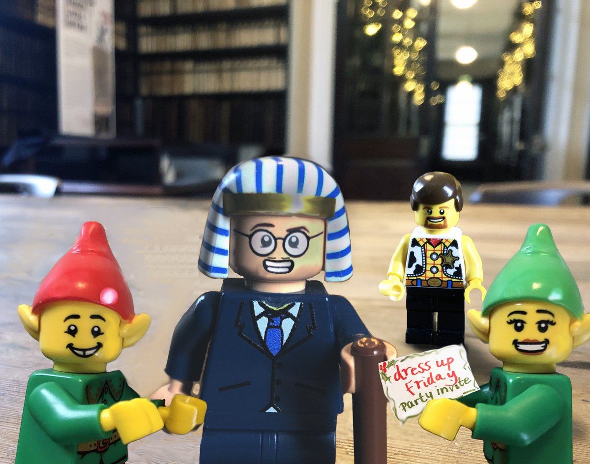 MarshsLibrary's tweet photo. Joyce knew he was misguided in going to Page & Buckmark's party, but loving all things Egypt, he SO wanted to wear his new hat! #DressUpFriday #MarshsElvesOnAShelf #ElfMischief https://t.co/NLea0YQFw1