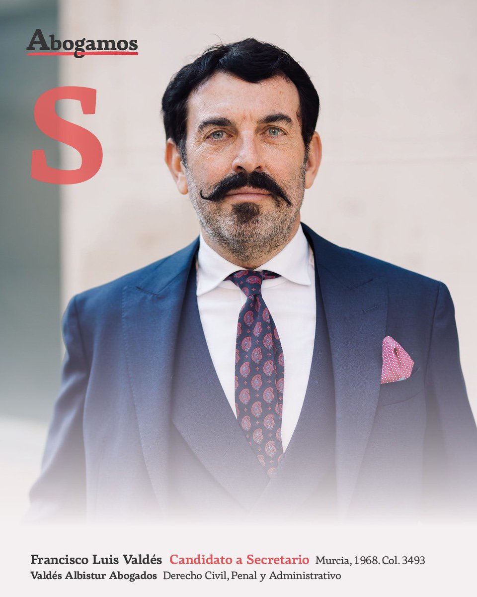 Abogamos_'s tweet photo. Fco. Luis VALDÉS 

Candidato a Secretario
Murcia, 1968 Col. 3493

Valdés Albistur Abogados
Derecho Civil, Penal y Administrativo

@FLV2010 

#COMPROMISO
#RENOVACIÓN
#ABOGAMOS

#eleccionesicamur2021 https://t.co/ExmzOOMwSN