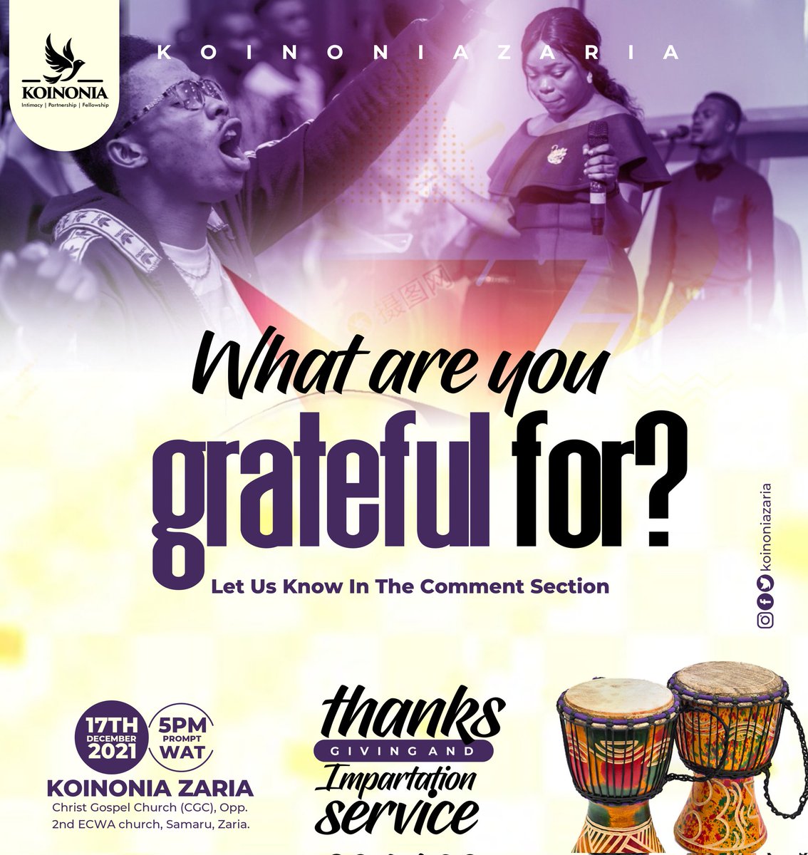 koinoniazaria's tweet photo. Precious Saints, as we victoriously count down to the end of the year, it is honourable to acknowledge God's goodness and express gratitude.
Share with us your #VictoryReport in the comments and join us tomorrow for a special Thanksgiving and Impartation Service at Koinonia Zaria https://t.co/nVgXPP5C4s