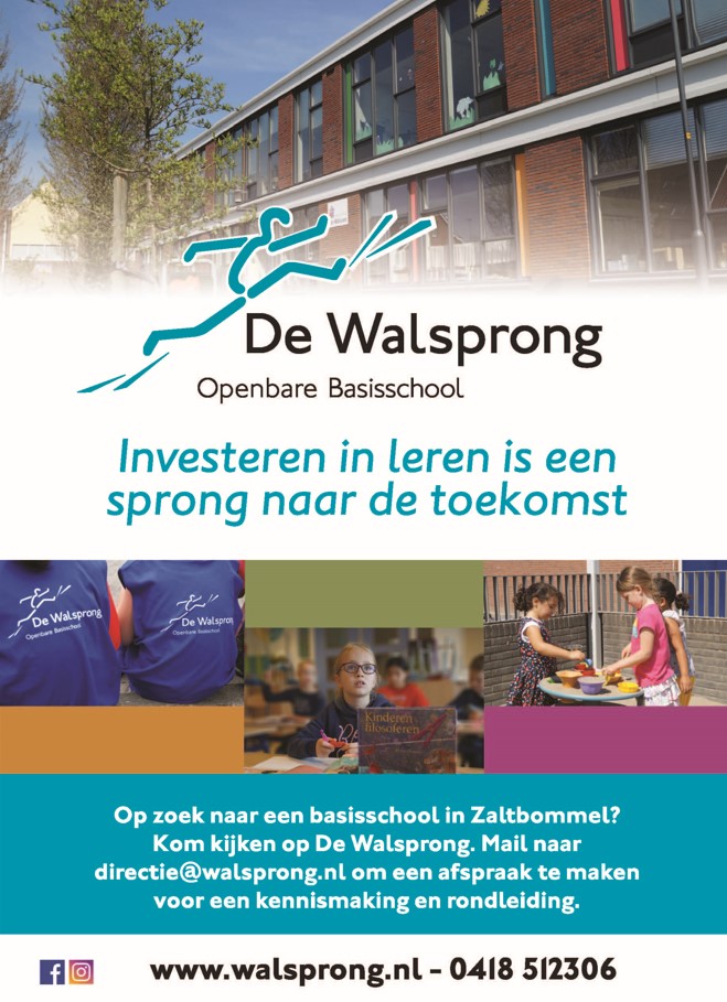 Op zoek naar een basisschool in Zaltbommel? Kom dan kijken op De Walsprong. Mail of bel ons om een afspraak te maken voor een kennismaking en rondleiding - directie@walsprong.nl of 0418 512306. walsprong.nl