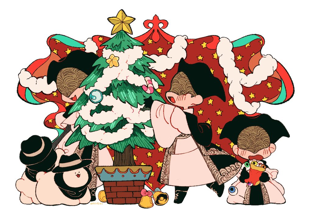 christmas tree christmas hat christmas ornaments black headwear multiple boys white background  illustration images