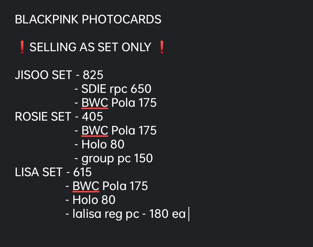 mntzkimsj's tweet photo. ❗ REPOST ❗
WTS / LFB

BLACKPINK PHOTOCARDS
JISOO SET
ROSÉ SET
LISA SET

4th pic for price and price breakdown

✅All pc's are in good condition
✅MOP:gcash
✅MOD: sco

Rfs: badly needs funds so pls adopt them po🥺

🏷️ Blackpink photocards jisoo rosé lisa hytl sdie lalisa https://t.co/GnMSwtSU2v