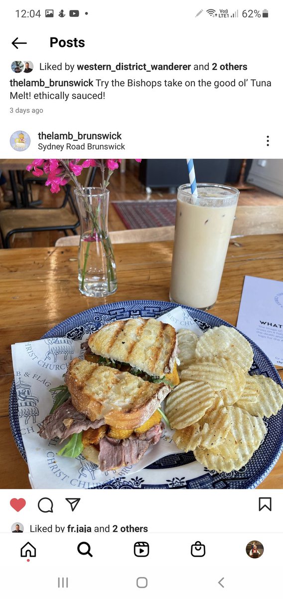 Beef and roast pumpkin toasted sanga with the Bishop's own mayo. $10 at the Lamb &amp; Flag, 264 Sydney Rd