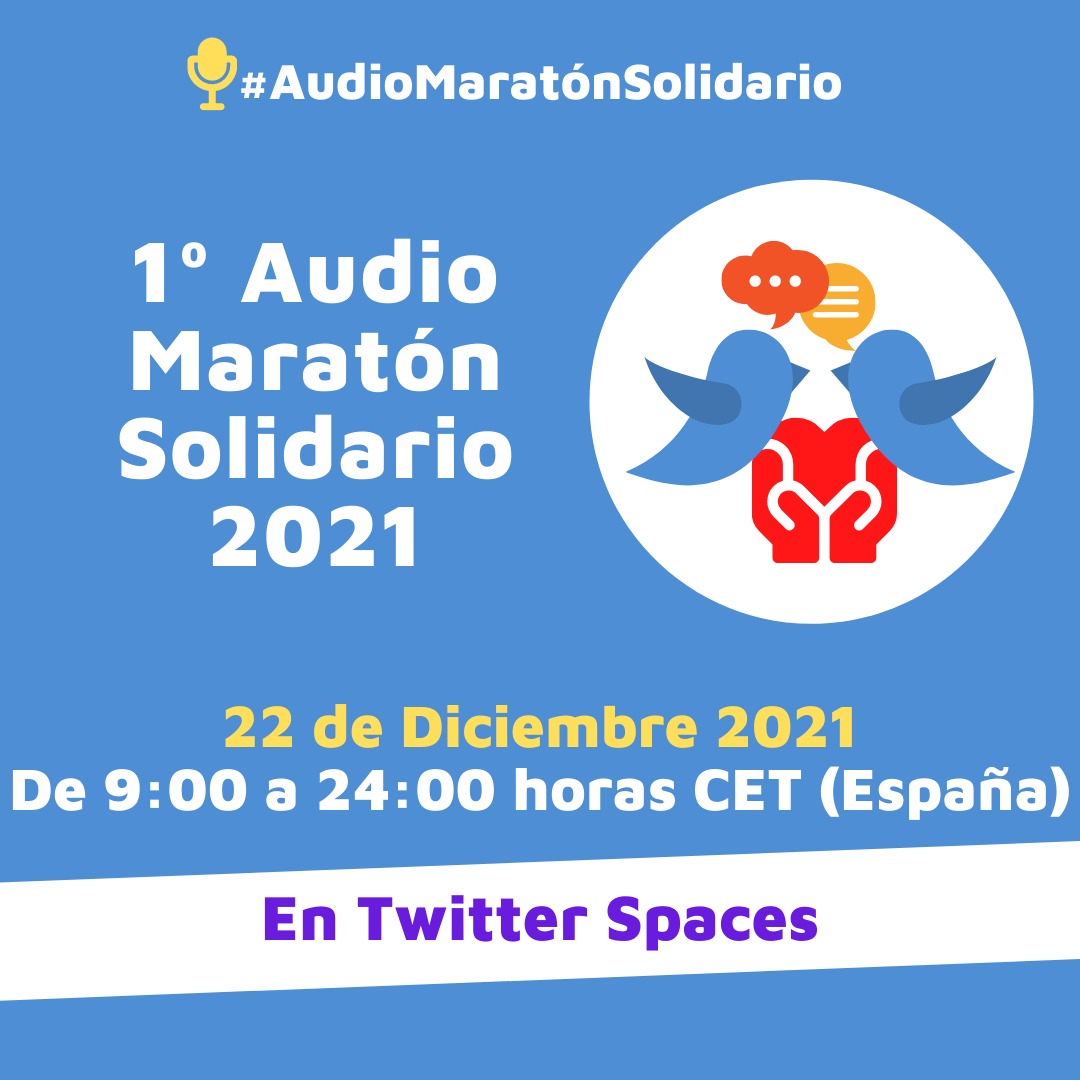 🗓️22 DIC #AudioMaratónSolidario
🟣25 Espacios temáticos de Audio en @TwitterSpaces 
🎙️Más de 40 voces solidarias
🖐️Y TÚ ayudándonos a ayudar
¡Muy agradecida al Sí de <a href="/evacolladoduran/">Eva Collado Durán</a> <a href="/GuillemRecolons/">Guillem Recolons #PersonalBranding</a> <a href="/JoanClotet/">Joan Clotet ✍🏻 #HumanismoDigital</a> <a href="/elenaarnaiz/">Elena Arnaiz Ecker 〽️</a> <a href="/diazolam/">Miguel Díaz</a> <a href="/GerenteImedio/">🟣 gerente_imedio</a> <a href="/RobertoDeNiroh/">Roberto De Niro</a> <a href="/PhilGonzalez/">Philippe Gonzalez</a>