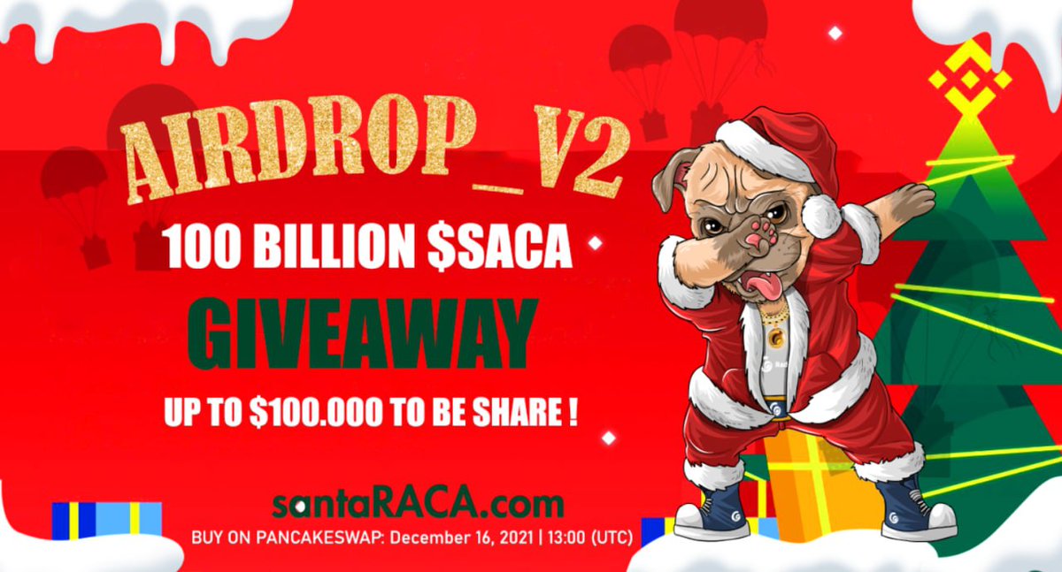 🔥 SantaRACA #Airdrop_V2 (SACA)
⭐️⭐️⭐️⭐️
💰 Reward: 10,000,000 SACA
👥 Referral: 2,000,000 SACA
🏆 Winners: for all valid participants

🔗Airdrop Link: t.me/SantaRACA_Aird…

• Follow @santaRACA_V2

🌐 About SantaRACA: Visit – santaraca.com