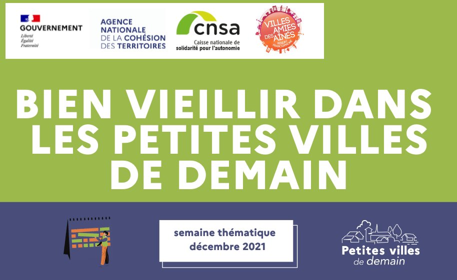 ANCTerritoires's tweet image. 🗓 La semaine thématique "Bien vieillir dans les #PetitesVillesDeDemain" débute aujourd'hui et dure jusqu'au 22 décembre !
➡ Comment soutenir et renforcer la prise en compte des enjeux du vieillissement dans les projets de territoire ? 👨‍🦳👩‍🦳
🔎 S'inscrire: agence-cohesion-territoires.gouv.fr/semaine-themat…