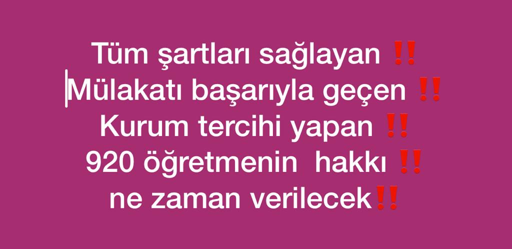<a href="/tcmeb/">Millî Eğitim Bakanlığı</a> Hakkımız olan atamayı istiyoruz ,Sizler de biliyorsunuz biz bu atamayı hak ettik ama yapilan hatalar yüzünden atanamadik,telafisini yapin ,3 senedir boşuna bekliyoruz,920 ücretli öğretmen 
#920öğretmeninçığlığınıduyun <a href="/mebpgm/">Personel Genel Müdürlüğü</a> <a href="/aebilgili/">Ahmet Emre Bilgili</a>