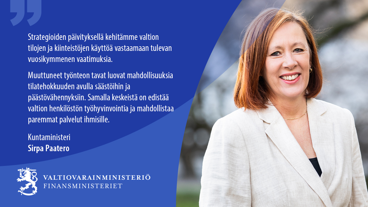 VMuutiset's tweet photo. Valtioneuvosto on tehnyt periaatepäätökset kiinteistö- ja toimitilastrategioista.

Valtion tilat otetaan tehokkaammin ja kestävämmin käyttöön edistäen työnteon ja asioinnin sujuvuutta. Tavoitteiden on tarkoitus toteutua vuoteen 2030 mennessä.

Lue lisää: https://t.co/0GlZbETKff https://t.co/7fJoswnyP9