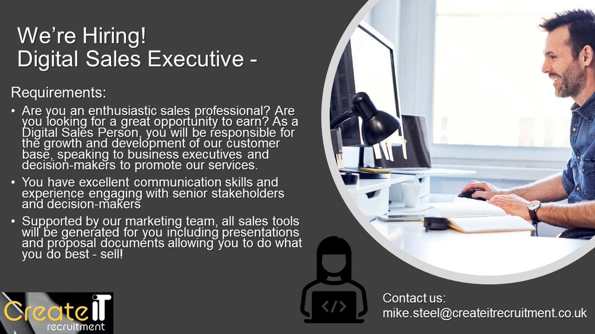 CreateITRec's tweet image. It's nearly Christmas and we as a company would love to help you as much as we can! So, here is todays latest job! 

For this job role we are looking for someone who is extra keen at earning, working hard and being enthusiastic about their job. #DigitalMarketing #hiring