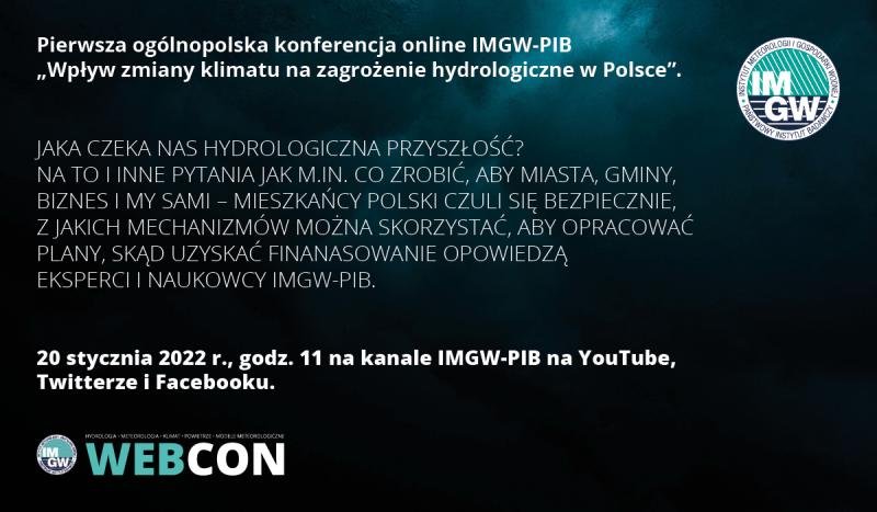 IMGWmeteo's tweet photo. Jaka czeka nas hydrologiczna przyszłość?
🌊Pierwsza ogólnopolska konferencja online IMGW-PIB “Wpływ zmiany klimatu na zagrożenie hydrologiczne w Polsce”
💻Już 20 stycznia 2022 r., godz. 11 na kanale IMGW-PIB na YouTube, Twitterze i Facebooku.
➡️https://t.co/PW6fdf7SYb
#StopSuszy https://t.co/c5Kqt0zlns