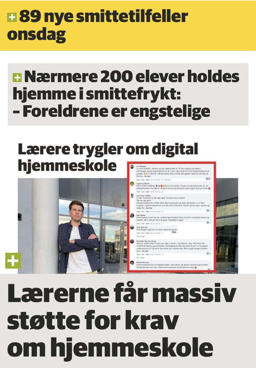 Både lærer og foreldre ønsker at skolene skal stenge pga smittefrykt. Mens de som bestemmer sitter på hjemmekontor og sier at det er ingen fare…