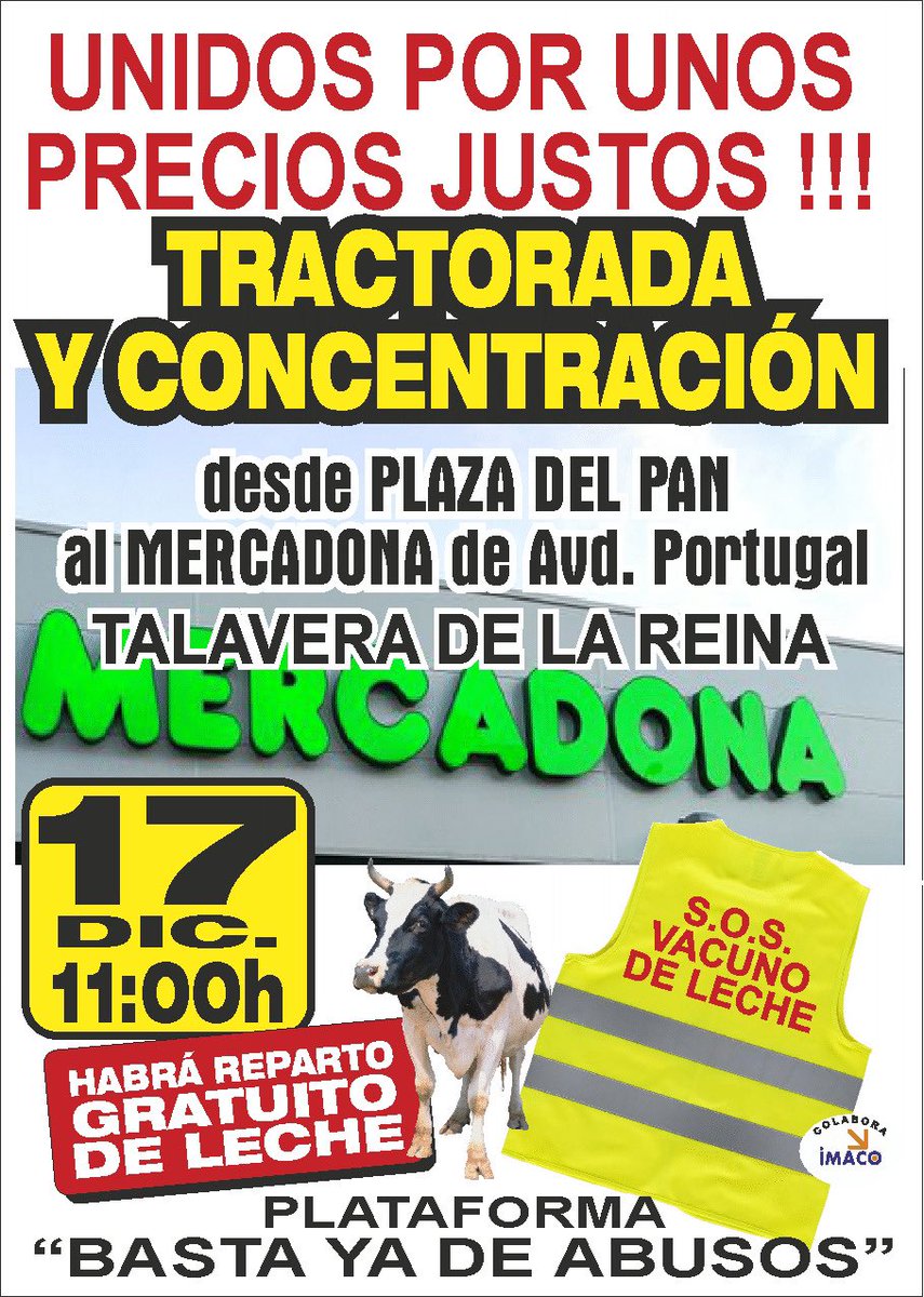 Mañana se nos va a llenar el Casco Viejo de tractores. Luego se irán al Mercadona para protestar por la política de precios de la industria láctea.