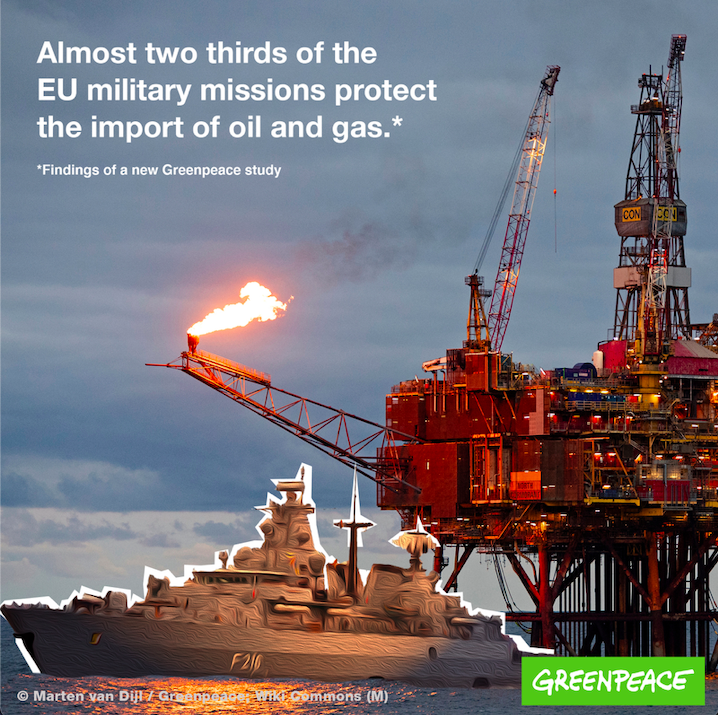 64% of Italy’s military operations spend is to protect the interests of companies that extract fossil fuels. 

2/3 of EU military missions are to secure oil &amp; gas imports. 

That’s €€€€ billions to 'protect' fossil fuels that are devastating the planet we depend on.