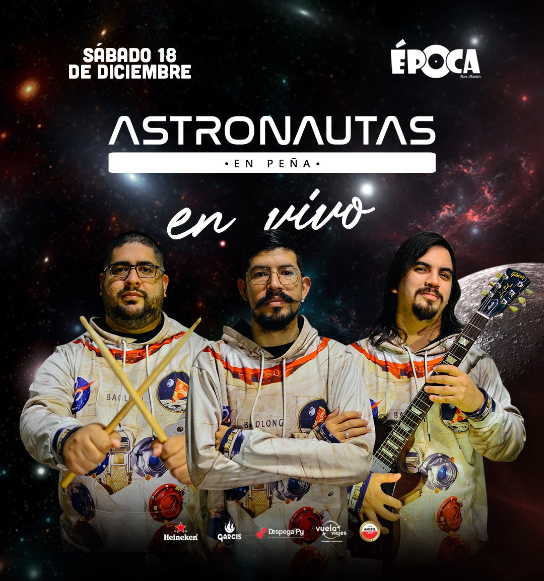 EpocaShowBar's tweet photo. Este sábado cantamos y bailamos los mejores temas clásicos y actuales con los Astronautas en Peña astronauta 👨‍🚀🔥
Luego seguimos el bailongo con dj Fredd Galeano 🎧
• Heineken Pony 4x50 mil
• Amstel 3x60 mil
• Gin tonic 15 mil gs
• Caipiriña 15 mil gs

📲 Reservas 0983305911 https://t.co/8KljLKAhF8