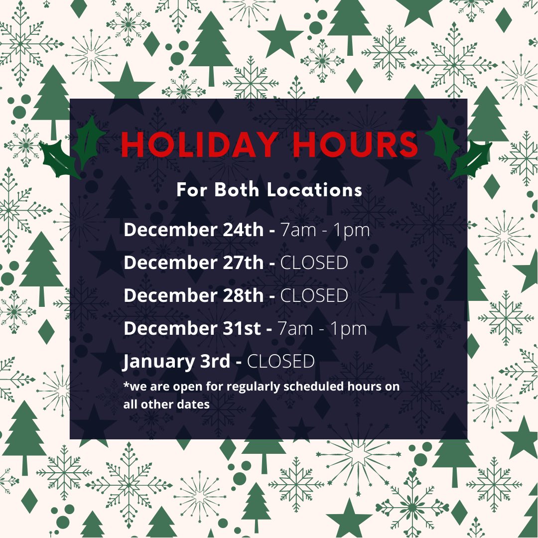RebalanceTdot's tweet photo. 👉🏽 Our Holiday Hours 👈🏽 https://t.co/ua5pD3r3Jv
