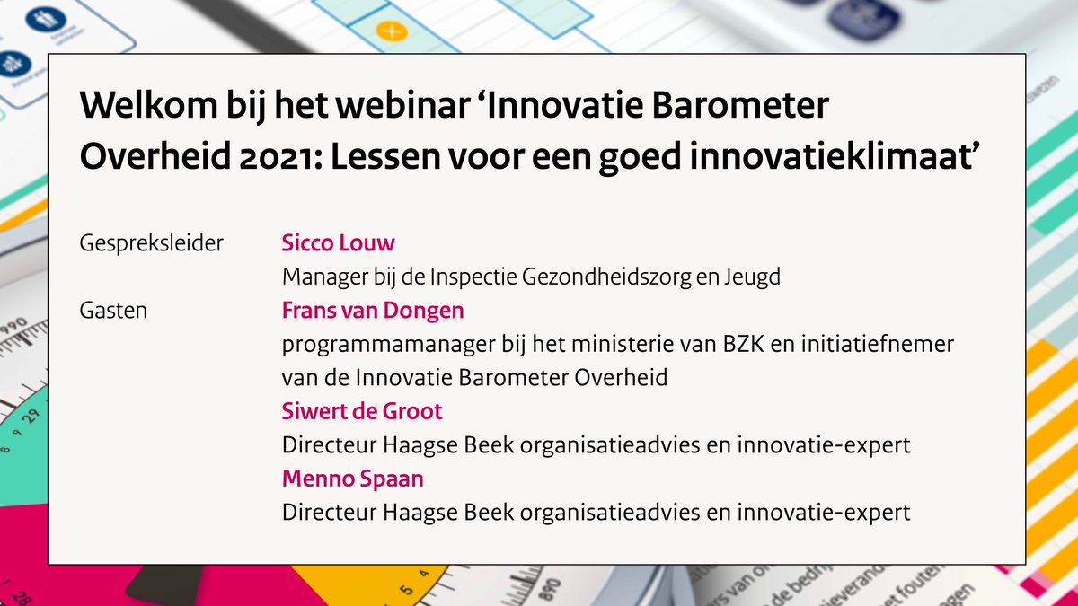 Zo, om 15.30 uur, gaat het webinar ‘Innovatie Barometer Overheid 2021: Lessen voor een goed innovatieklimaat’. Voor als je meer wil weten over de barometer, de stand van de innovatieontwikkelingen binnen het openbaar bestuur én de lessen voor de toekomst. vimeo.com/event/1655160