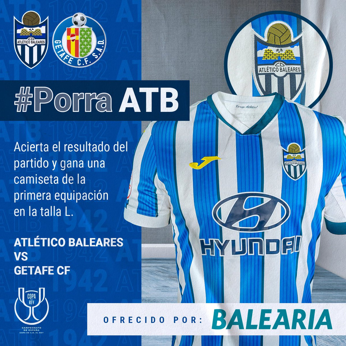 atleticbalears's tweet image. 🎁 #Porra𝗔𝗧𝗕 ¡Acierta el resultado del #𝗔𝗧𝗕Getafe de esta noche y entra en el sorteo de una camiseta de la 1ª equipación.

👉 ¡Comenta el resultado!
👉 ¡Da me gusta a la publicación! 
👉 ¡Haz RT! 
🍀 ¡Suerte!