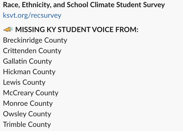 W over 9K responses to the Race, Ethnicity, &amp; School Climate Student Survey, we are enormously grateful to our intergenerational allies for promoting the link &amp; hesitate to ask for even one more thing. 
But the survey window closes 12/20 &amp; geographic representation matters!