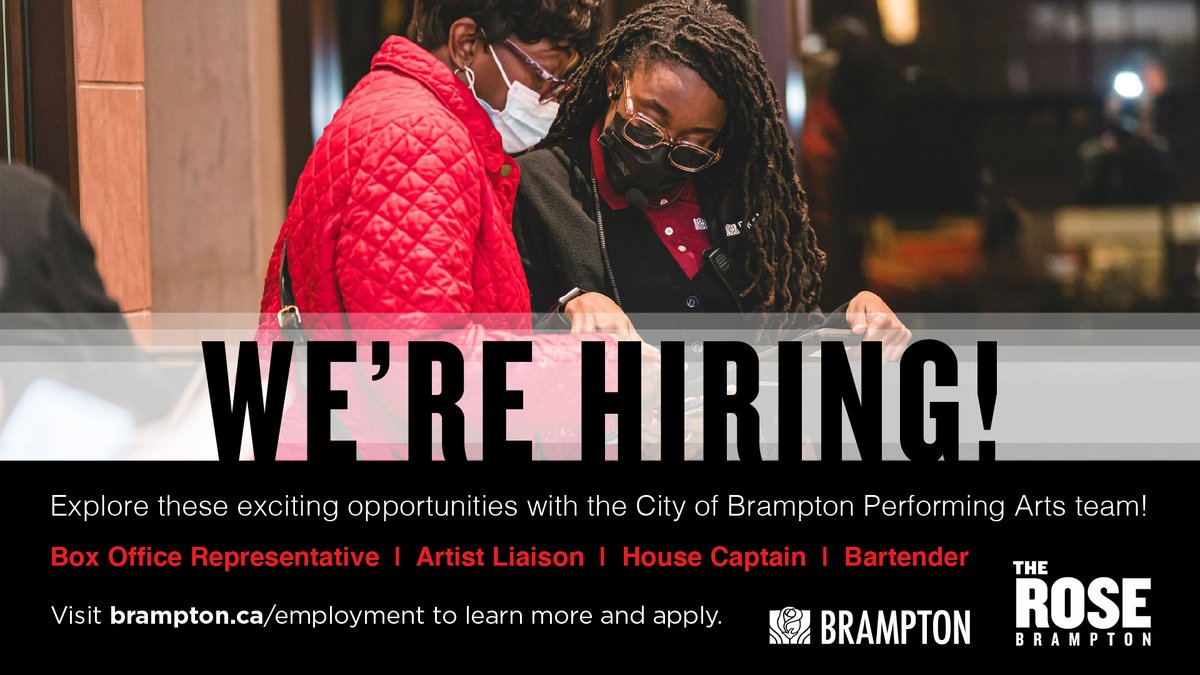 rosebrampton's tweet photo. Here we grow again!
Explore these exciting opportunities with the City of Brampton Performing Arts:
✨Front of House Manager
✨Artist Liaison
✨House Captain
✨Bartender
Visit https://t.co/YoiM6pW7TF to learn more and apply!
#AtTheRose #PerformingArts #Employment #Brampton https://t.co/FUsBVi1GPo