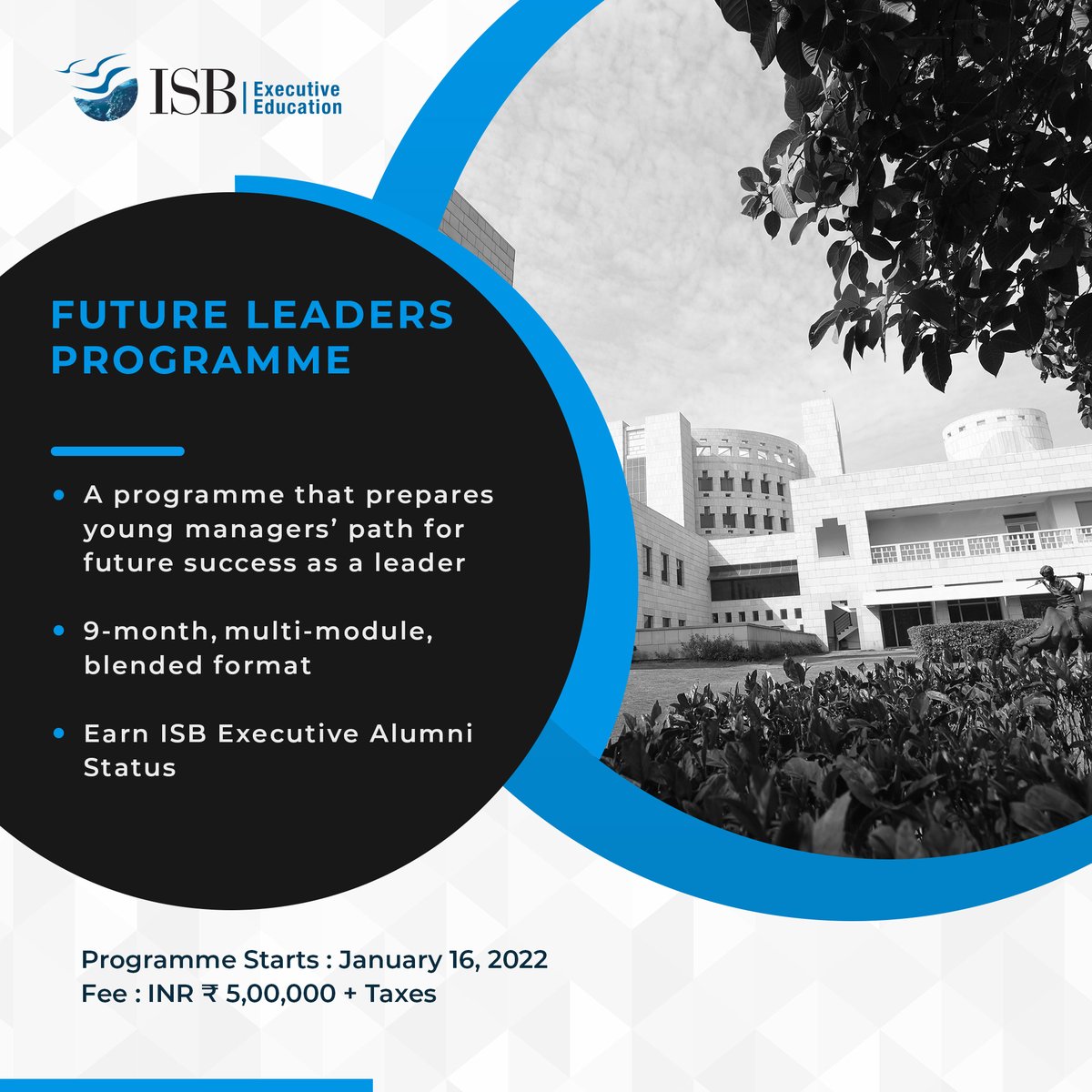 ISB_CEE's tweet photo. Join a programme that puts you at the forefront.
The Future Leaders Programme is designed to transform high-potential young managers into emerging leaders.
Apply Now: https://t.co/mHAwJoJGtm
#ISBExecutiveEducation #FutureLeadersProgramme #ManagementProgramme #Leadership https://t.co/LbOpUVh6sf