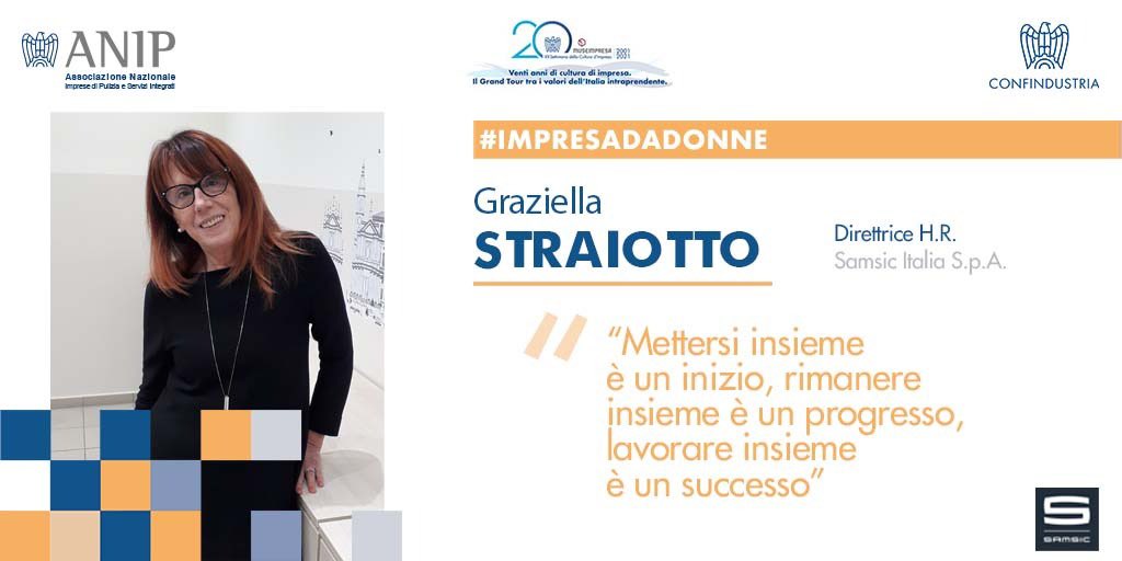 ANIP_it's tweet photo. Graziella Straiotto, Direttrice H.R. di Samsic Italia SpA - Facility &amp; Energy Management: “Il lavoro rende la donna economicamente indipendente e di conseguenza la rende libera di scegliere, libera anche di scegliere chi amare”. #ImpresaDaDonne https://t.co/0Nak4MjaSE