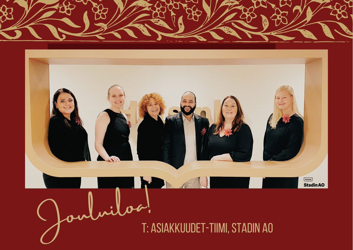 Kiitos yhteistyökumppanillemme kuluneesta vuodesta. Poikkeusaika on osoittanut, että työelämässä oppiminen ja osaamisen kehittäminen ovat yhä tärkeämmässä roolissa.

Me Stadin AO:n asiakkuusvastaavat toivotamme rauhallista joulunaikaa!

#stadinao #ammatillinenkoulutus #yhteistyö