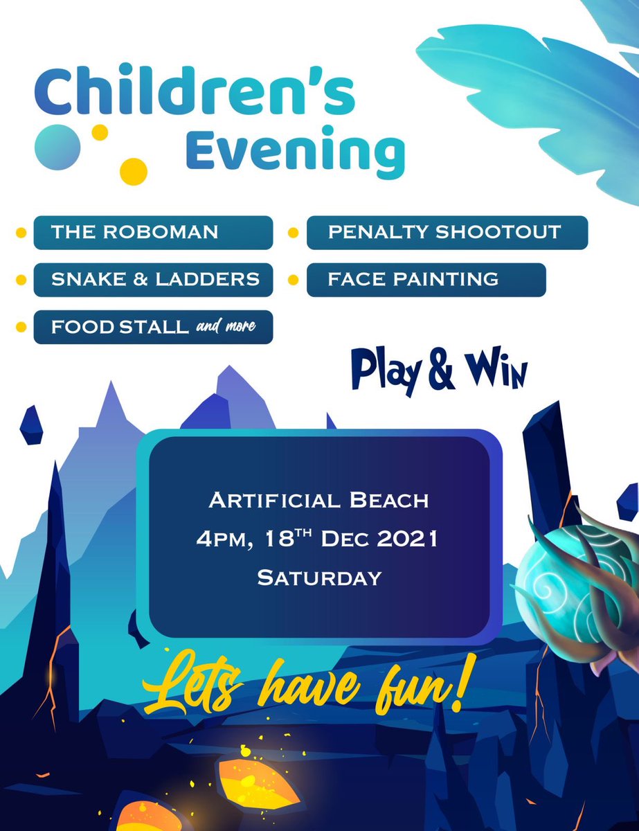 stoplc's tweet image. Join us this Saturday and enjoy a fun-filled Children’s Evening 🥳🎊
Bring your little ones to play fun games and win exciting prizes! 😃🎁 

📍Artificial Beach | 18th December 2021 (Saturday)