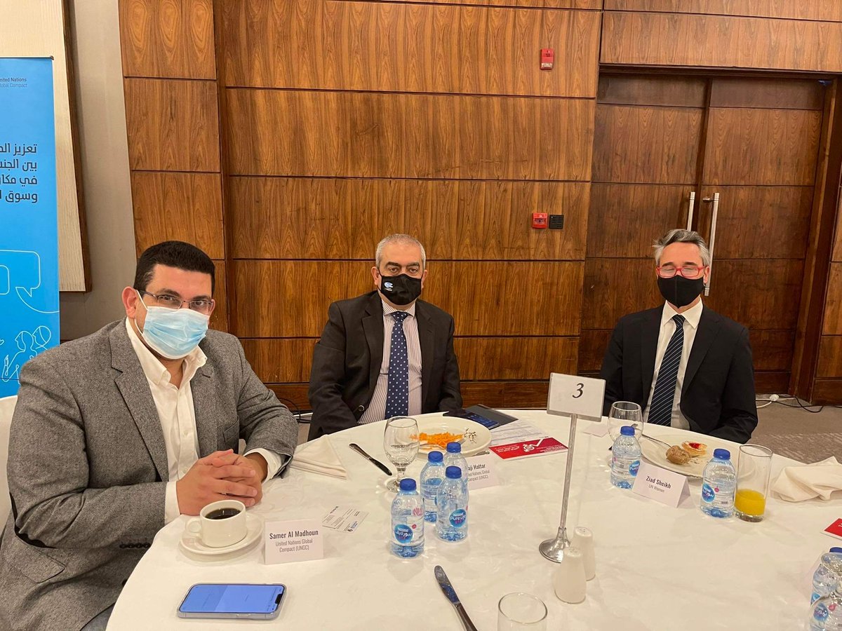 Mr. Rajj Hattar &amp; Samer Madhoun, UNGC Jordan's board members with Mr. Ziad Sheikh, representative of UN Women in Jordan at the launch of the WEPs Jordan network.
#network #sustainability #women #unglobalcompact #jordan #weps