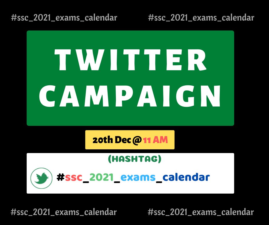NikhilGuptaID's tweet photo. Twitter Campaign (Monday 20th Dec 11 am)
Hashtag 👇
#ssc_2021_exams_calendar https://t.co/jYGoJCSkZA