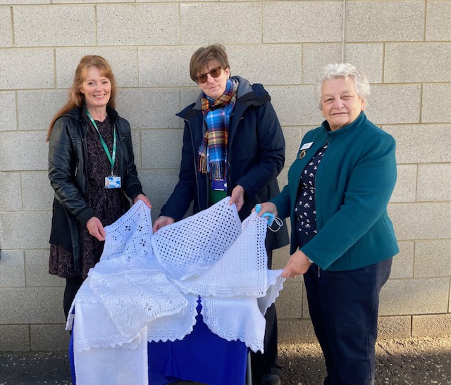 nhsfife's tweet photo. Thanks to Soroptimist International, Kirkcaldy, for their donation of baby blankets. The handmade blankets are used when a loss has sadly occurred, and enable a baby to be wrapped in the blanket or taken home by the parents as a memory blanket.💙 https://t.co/l7ovblYWvh