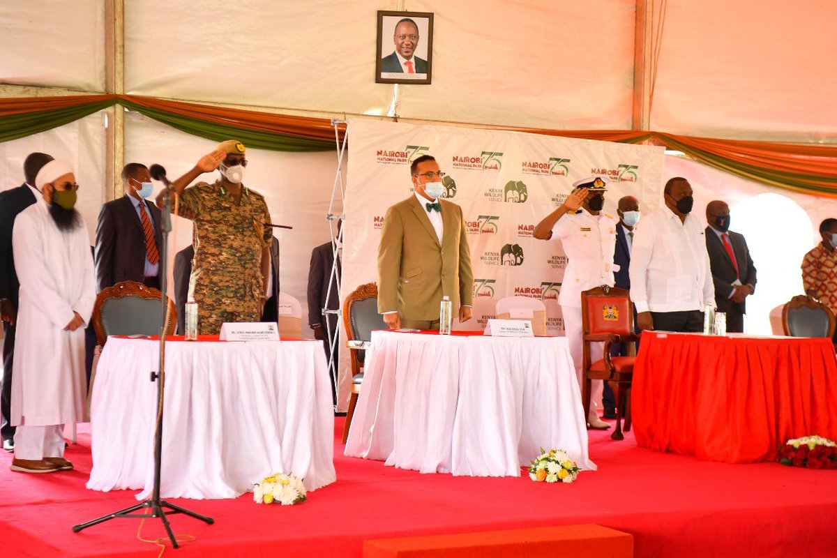 KWSKenya's tweet photo. This morning, we were privileged to host His Excellency, President Uhuru Kenyatta at the  commemoration of Nairobi National Park  75th Anniversary. 

#NairobiParkAt75 #ZuruNairobiPark #ZuruNaKWS https://t.co/hMgi2TrPIC
