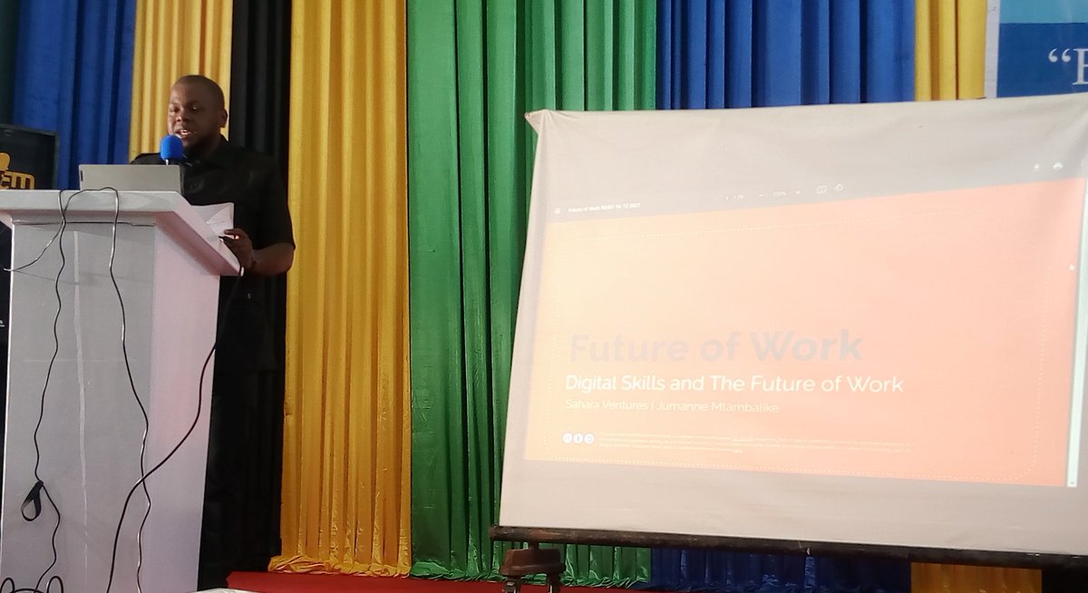 The 7th convocation ceremony 2021 at @MUST_MBEYA Keynote Speaker -CEO of @VenturesSahara Mr @Afruturist commencing his speech.. #FutureWorks #FutureSkills #InnovationTz #entrepreneurs #Technology