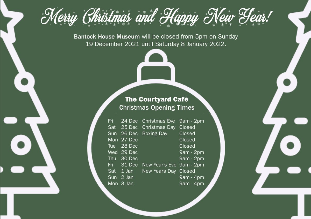 The house will be closed from Sunday 19 December 2021 until Saturday 8 January 2022. Please see below for The Courtyard Café opening times.