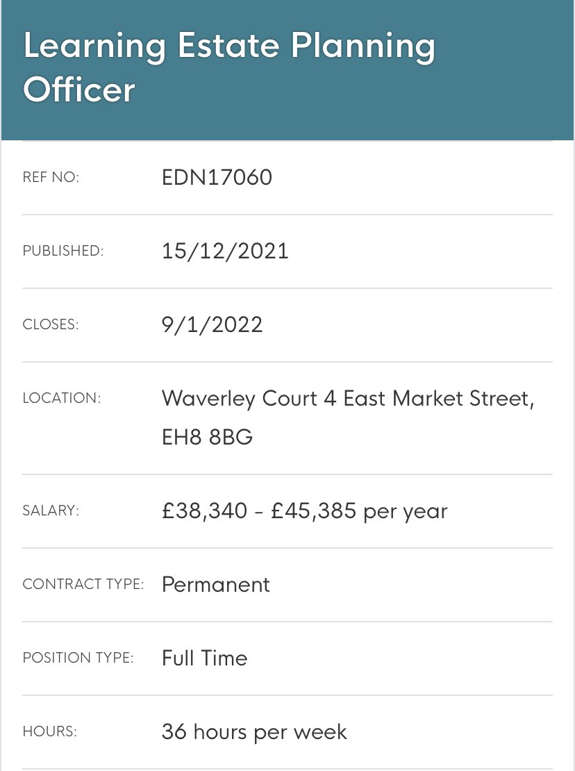 Great opportunity to join <a href="/Edinburgh_CC/">The City of Edinburgh Council</a> Learning Estate Planning Team myjobscotland.gov.uk/councils/city-…
Please retweet and share.