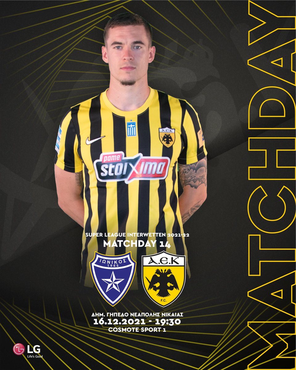AEK_FC_OFFICIAL's tweet photo. ❗️MATCHDAY❗️
🆚 @IonikosF 
⌚️19:30
📺Cosmote Sport 1
🏆14η Αγωνιστική @Super_League_GR 
🏟 Δημοτικό Γήπεδο Νεάπολη Νίκαιας 
#ionaek #aekfc #aekfcseason2021_22 #aekfamily #slgr #slgrinterwetten https://t.co/z9C0gu7ZeD