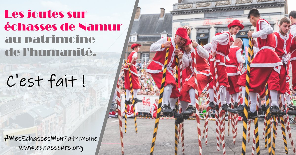 🔥 L’ #UNESCO vient officiellement d’inscrire les joutes sur #échasses de #Namur sur la liste du #patrimoine culturel immatériel de l’humanité ! Joie ! Fierté ! Soulagement ! #Mesechassesmonpatrimoine !
#echasseurs #FWB #wallonie #BELGIQUE #patrimoineimmateriel #patrimoinevivant