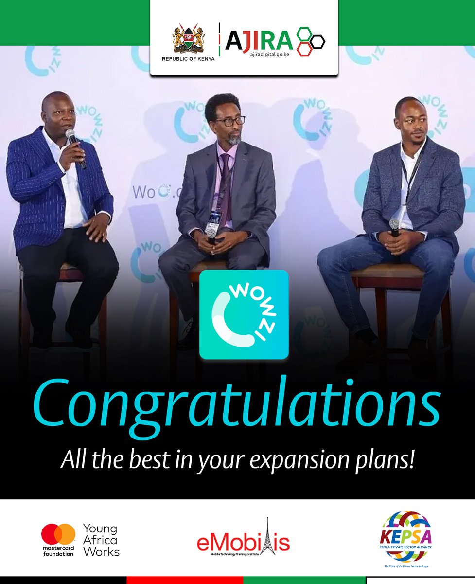 KEPSA_KENYA's tweet photo. Congratulations to the @wowzi_ke team on closing this round of fundraising and your contribution to the digital economy. The future works online!
#AjiraDigitalProgram #Wowzi #DigitalJobs
@MoICTKenya @MastercardFdn @eMobilis https://t.co/gLHNrgD7KL