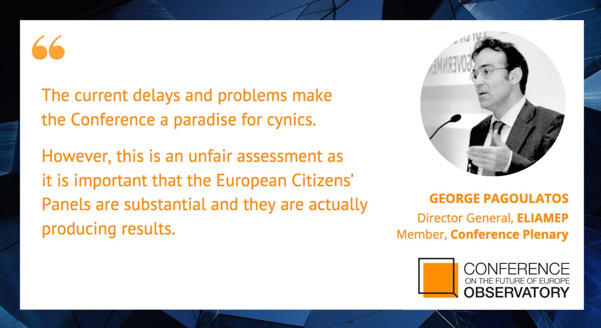 Live from #ConferenceConversations 🎙️

<a href="/gpagoulatos/">George Pagoulatos</a>, as a member of the #CoFoE's Conference Plenary, on how the Conference is a 'paradise for cynics'.

#FutureOfEurope 🇪🇺