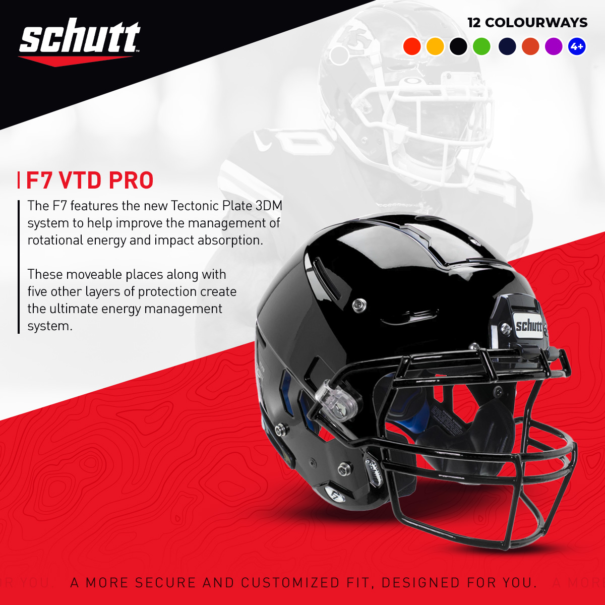 Customise your gameday look with the Schutt F7 VTD Pro 🔥 

Create your dream helmet 🤩