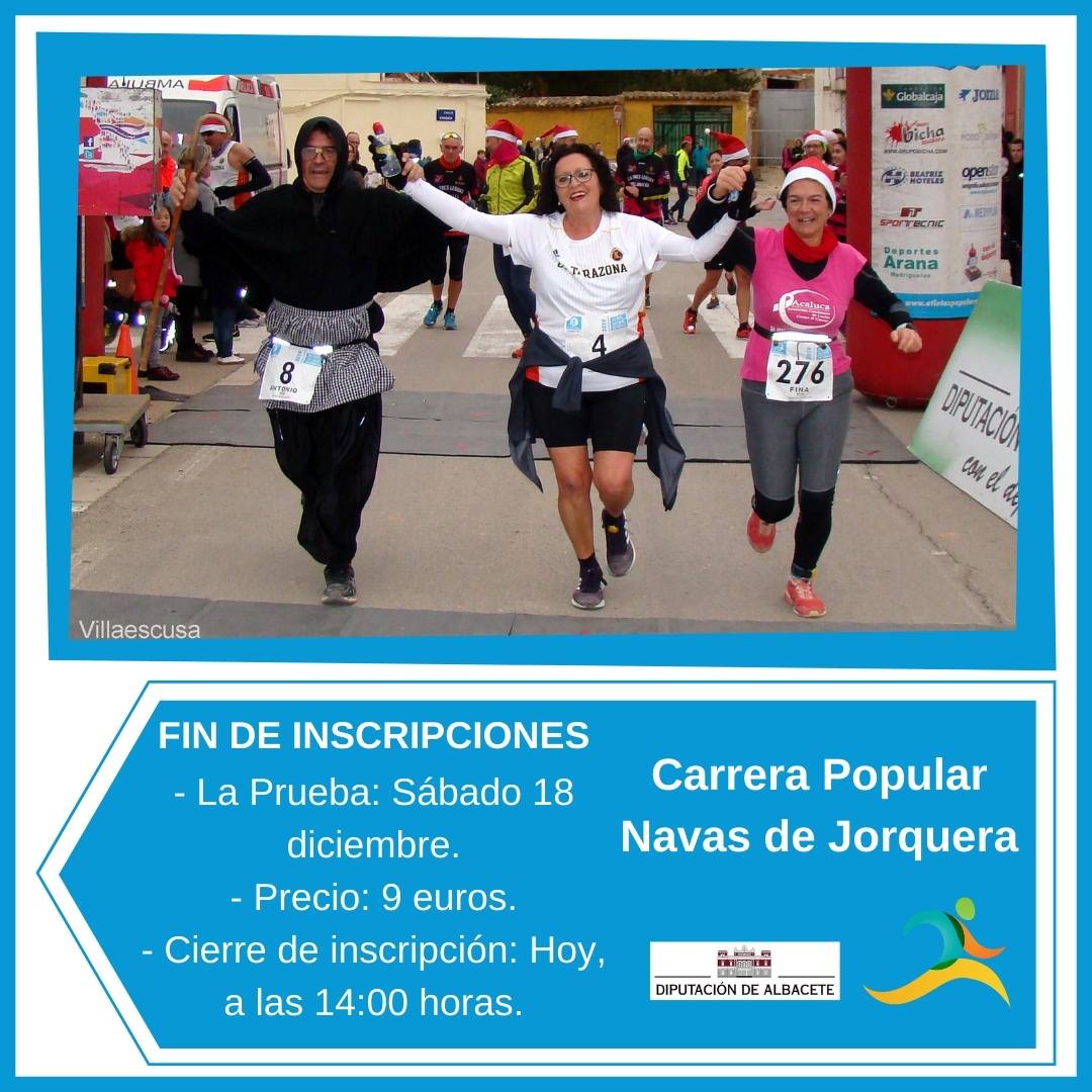 🚩 #CCPP | ¡Vamos con un último empujón a las inscripciones de la IX Carrera Popular de #NavasDeJorquera que se celebrará el sábado!

👉 Cierre de inscripciones, a las 14 horas.

¿Te la vas a perder? ¡Inscríbete ahora! 👇 
deportes.dipualba.es/Deportes/Ficha…

#atletaspopulares