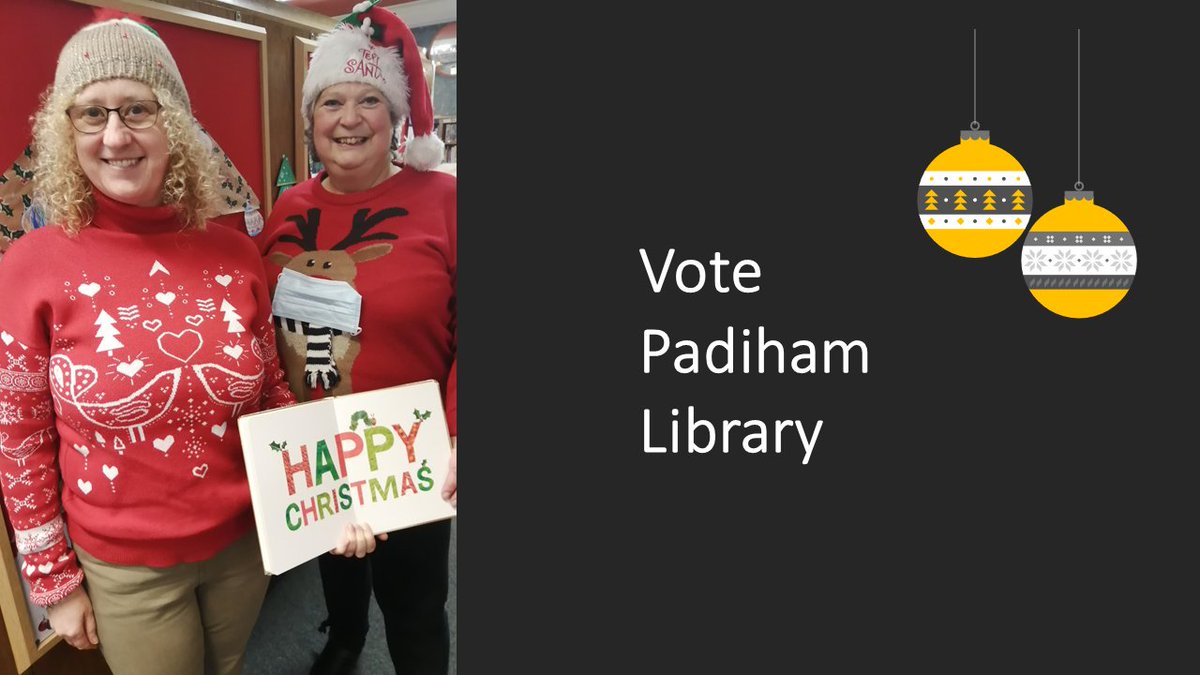 LancsLibraries's tweet image. 🧑🏽‍🎄Time to cast your vote in our #Lancashire libraries #ChristmasJumper off!
Which library team will win?
🗳️The voting is open........ 
Open the thread and vote #PadihamLibrary or #LancasterLibrary?