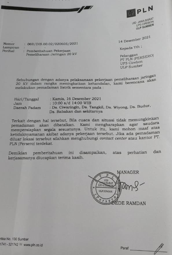 Siang ini sy mendapat pemberitahuan pemadaman listrik dari pukul 10:00 s/d 14:00 WIB. Sayangnya sampai pukul 16:54 listrik belum juga menyala. Artinya, persediaan air untuk santri putri sudah habis, untuk sholat apalagi mandi sore. <a href="/pln_123/">PT PLN (Persero)</a>