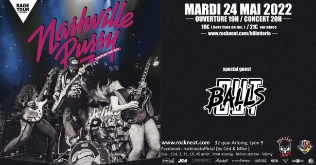 RockMetalMag's tweet image. A noter dans vos agendas :
@BALLSOUTOFF en ouverture de @nashville_pussy le 24 mai 2022 au ROCK N EAT official(by céd &amp;amp; mike) à Lyon
Billets : rockneat.com/billetterie
Event Facebook : facebook.com/events/5646413…