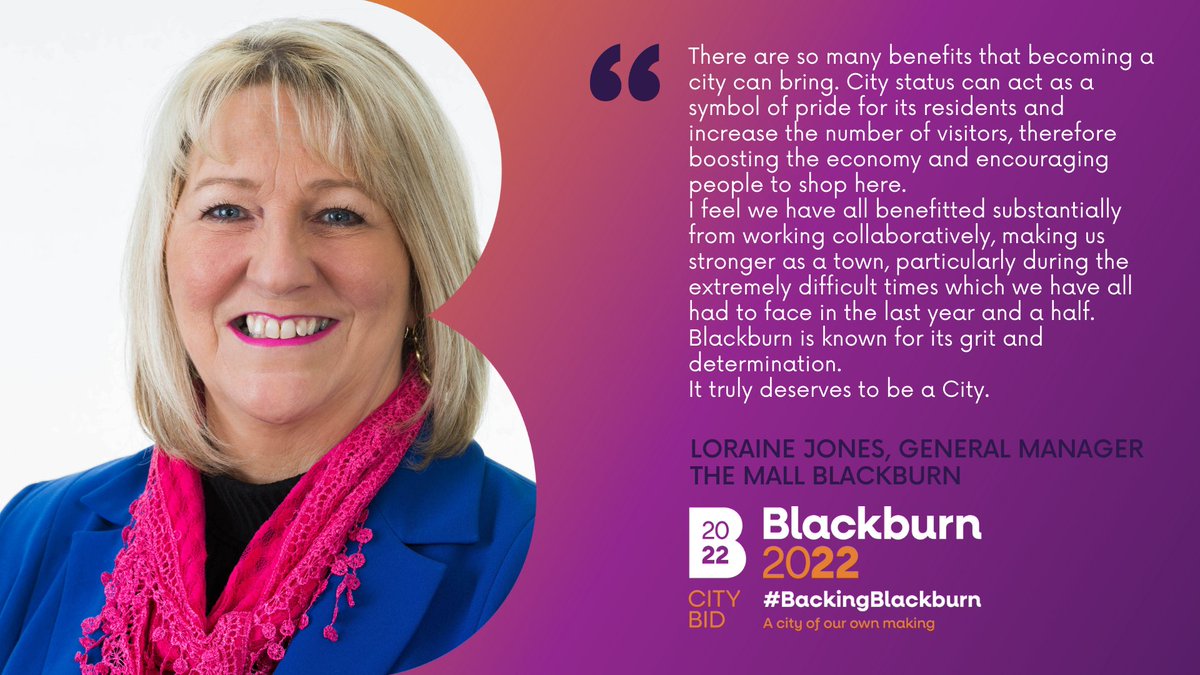 Support for Blackburn’s City Bid has grown rapidly since the announcement that the town was applying for city status. 🏙️

Loraine Jones, General Manager of The Mall Blackburn is #BackingBlackburn 👏