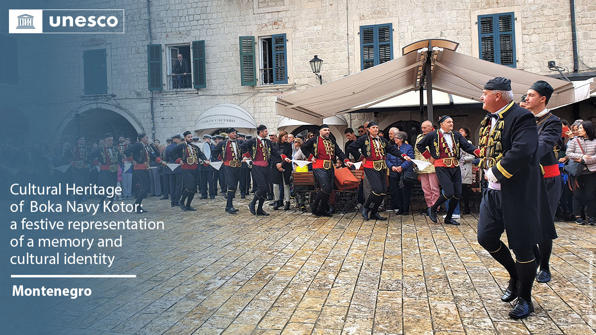 UNESCO's tweet photo. 🔴 BREAKING

New inscription on the #IntangibleHeritage list: the Cultural Heritage of Boka Navy Kotor: a festive representation of a memory and cultural identity.

Congratulations #Montenegro 🇲🇪! 👏

ℹ️ https://t.co/QDJVSgCk6T #LivingHeritage https://t.co/cAIWn4r4f7