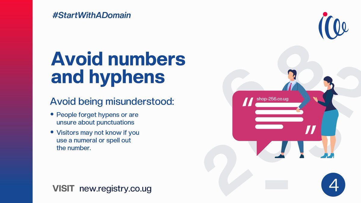 Infinityi3C's tweet photo. Numbers and hyphens are often misunderstood. People who hear your website address may not know if you’re using a numeral (6) or it’s spelled out (six). When registering a domain name try to avoid using these so that your brand is not misunderstood. 

#ugDomains #StartWithADomain https://t.co/SXxpe4UQ64