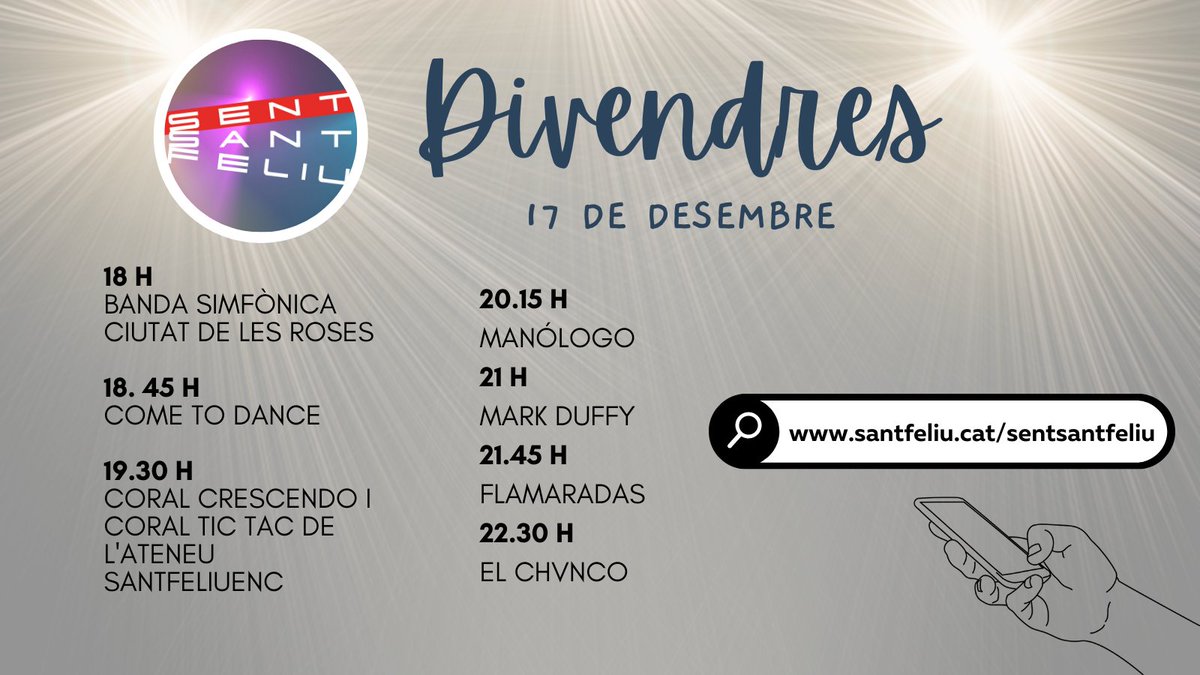 ajsantfeliu's tweet photo. 🥳Aquesta tarda comença #SentSantFeliu, el festival d'arts escèniques i música 100% santfeliuenques!
🎤Aquesta és la programació d'avui.
👀No et perdis les actuacions, que s'aniran emetent a
https://t.co/VXRsr3okFW
#SantFeliu #ViuSantFeliu #ViuCultura https://t.co/O0TrcmXMre
