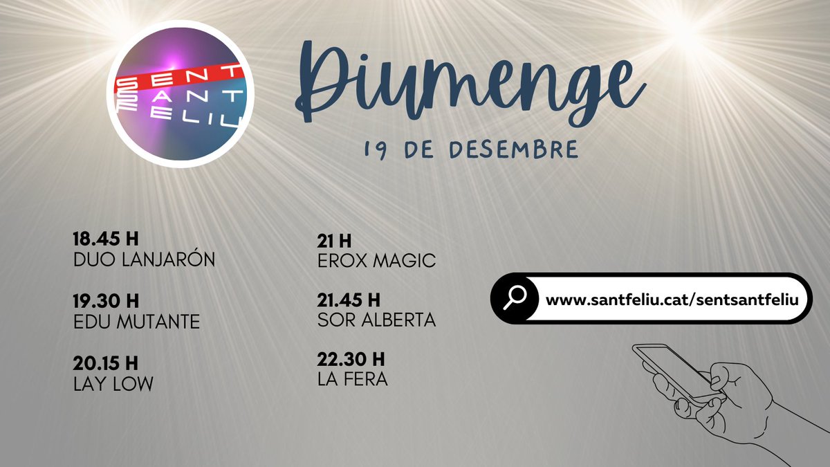 ajsantfeliu's tweet photo. 🥳Aquesta tarda clou el #SentSantFeliu, el festival d'arts escèniques i música 100% santfeliuenques!
🎤Aquesta és la programació d'avui.
👀No et perdis les actuacions, que s'aniran emetent a
https://t.co/VXRsr3FVxu
#SantFeliu #ViuSantFeliu #ViuCultura https://t.co/Rjd7aCY5tb