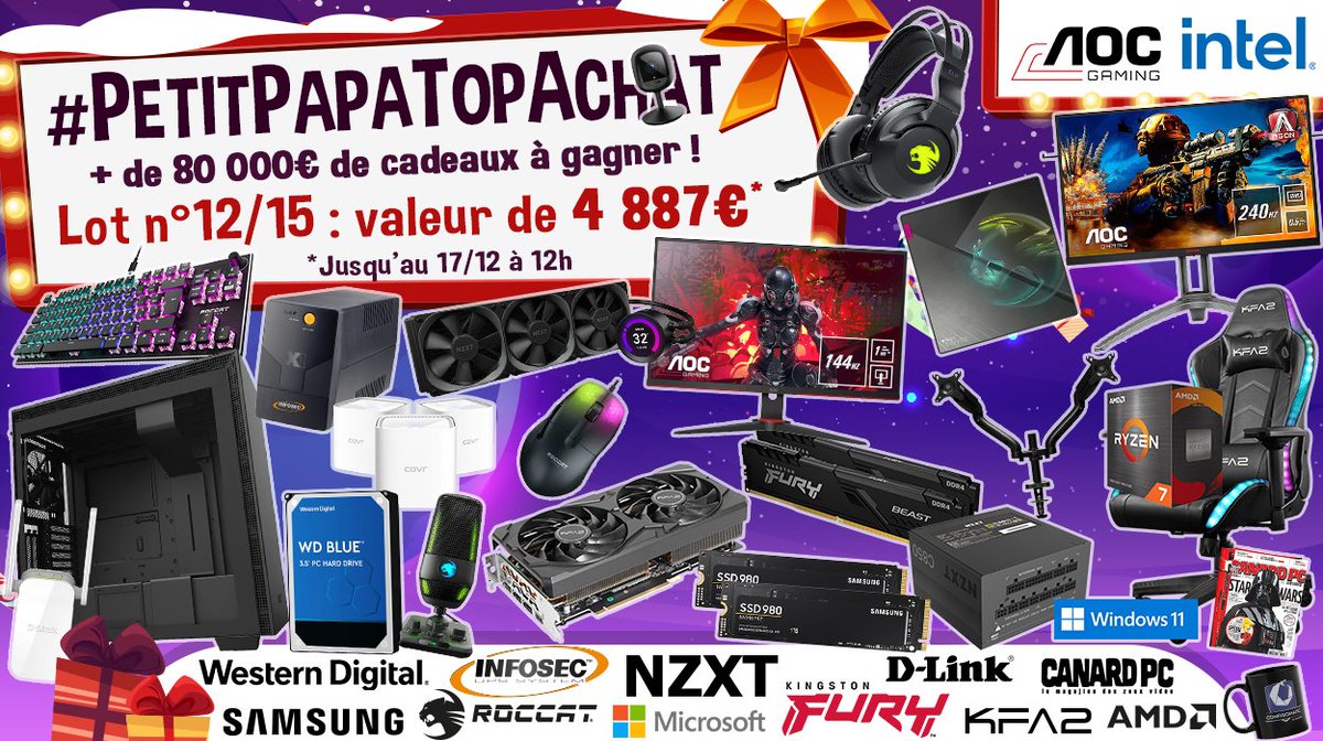 Concours 🎁 #PetitPapaTopAchat 🎄 🔥 + de 80 000 € de cadeaux à gagner ! 🔥 On enchaine avec le #Lot12 de 4887 € ! 🔥 Pour participer ☑ #RT ce tweet ☑ Follow @TopAchat Participe aussi sur TikTok / Insta / Facebook / le site ➡ topachat.com/pages/concours… 🍀 TAS 17/12 à 12h